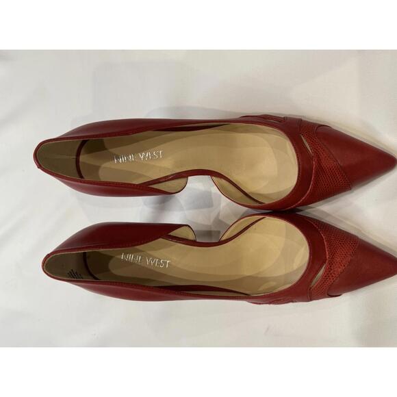 Nine West Red Leather D’Orsay Heels 8M Pointed Toe Classic Stiletto Pumps - Picture 2 of 6